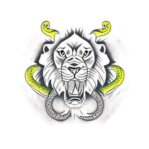 lion crocodile and snake tattoo design idea
