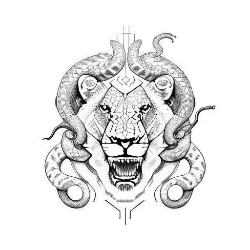 lion crocodile and snake tattoo design idea