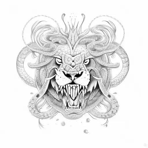 lion crocodile and snake tattoo design idea