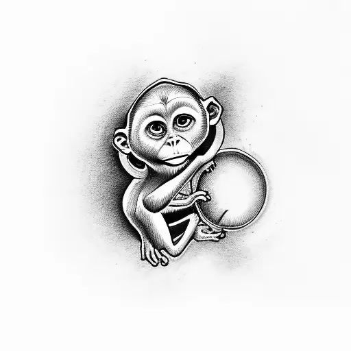 sweet baby rhesus monkey climbing with big eyes  tattoo design idea