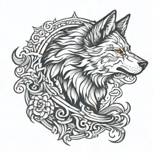 wolf head half white half black grey tattoo tattoo design idea