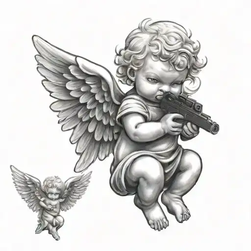 baby angel holding gun tattoo design idea