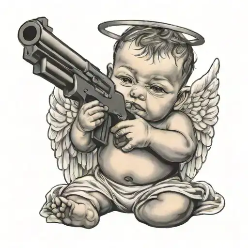 gangser street baby angel aiming a gun tattoo design idea