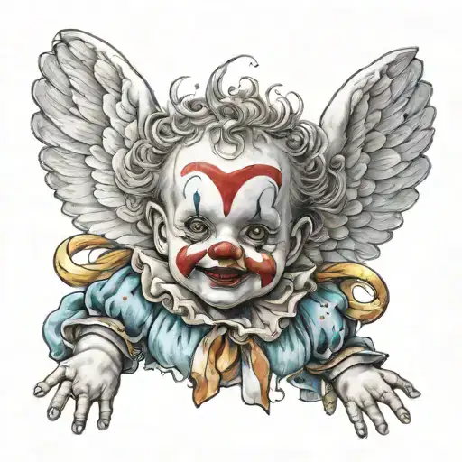 gangser clown baby angel tattoo design idea