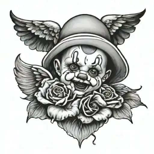 gangser clown baby angel tattoo design idea