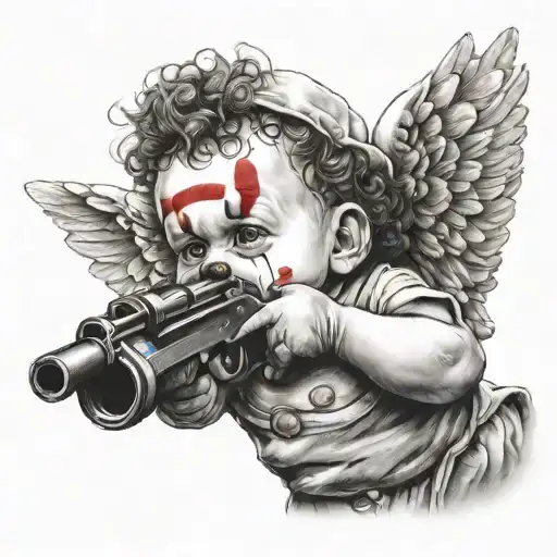 clown baby angel holding gun  tattoo design idea