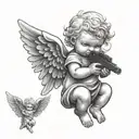 baby angel holding gun tattoo design idea