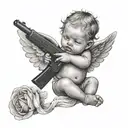 baby angel holding gun tattoo design idea