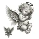 baby angel holding gun tattoo design idea