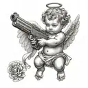 baby angel holding gun tattoo design idea