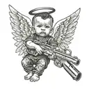 gangser tattoed baby angel holding gun tattoo design idea