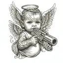 gangser tattoed baby angel holding gun tattoo design idea