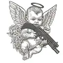 gangser tattoed baby angel holding gun tattoo design idea
