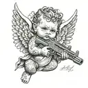gangser tattoed baby angel holding gun tattoo design idea