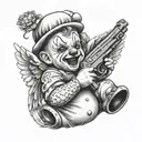 clown baby angel holding gun  tattoo design idea