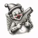 clown baby angel holding gun  tattoo design idea