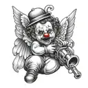 clown baby angel holding gun  tattoo design idea