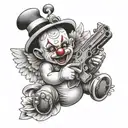 clown baby angel holding gun  tattoo design idea