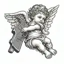 baby angel holding gun tattoo design idea