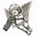 baby angel holding gun tattoo design idea