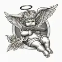 baby angel holding gun tattoo design idea