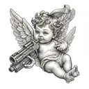baby angel holding gun tattoo design idea