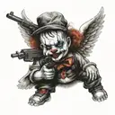 gangser clown baby angel holding gun tattoo design idea