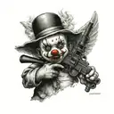 gangser clown baby angel holding gun tattoo design idea