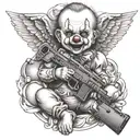 clown baby angel holding gun  tattoo design idea