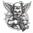 clown baby angel holding gun  tattoo design idea