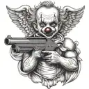 clown baby angel holding gun  tattoo design idea