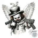 gangser clown baby angel holding gun tattoo design idea