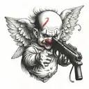 gangser clown baby angel holding gun tattoo design idea