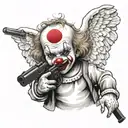 gangser clown baby angel holding gun tattoo design idea