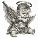gangser street baby angel aiming a gun tattoo design idea