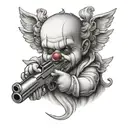 clown baby angel holding gun  tattoo design idea