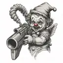 clown baby angel holding gun  tattoo design idea