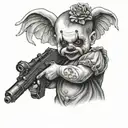 clown baby angel holding gun  tattoo design idea
