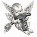 gangser street baby angel aiming a gun tattoo design idea