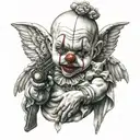 clown baby angel holding gun  tattoo design idea