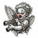 clown baby angel holding gun  tattoo design idea