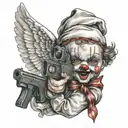 clown baby angel holding gun  tattoo design idea