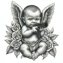gangser tattoed baby angel holding gun tattoo design idea