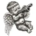 gangser tattoed baby angel holding gun tattoo design idea