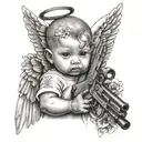 gangser tattoed baby angel holding gun tattoo design idea