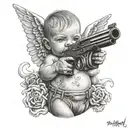 gangster tattooed baby angel hoding gun tattoo design idea