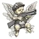 gangster tattooed baby angel hoding gun tattoo design idea