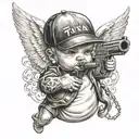 gangster tattooed baby angel hoding gun tattoo design idea