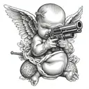 gangster tattooed baby angel hoding gun tattoo design idea