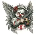 clown baby angel holding gun tattoo design idea